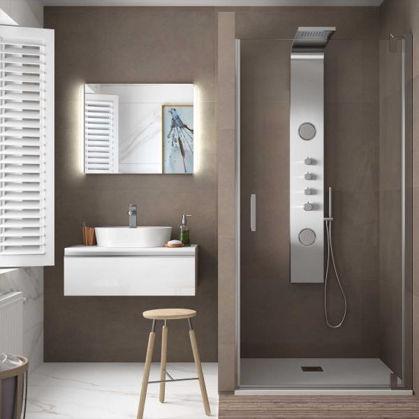 Photo Paroi de douche MALM avec une porte pivotant Paillettes Transparentes 870 - 890 | Ref : 26740