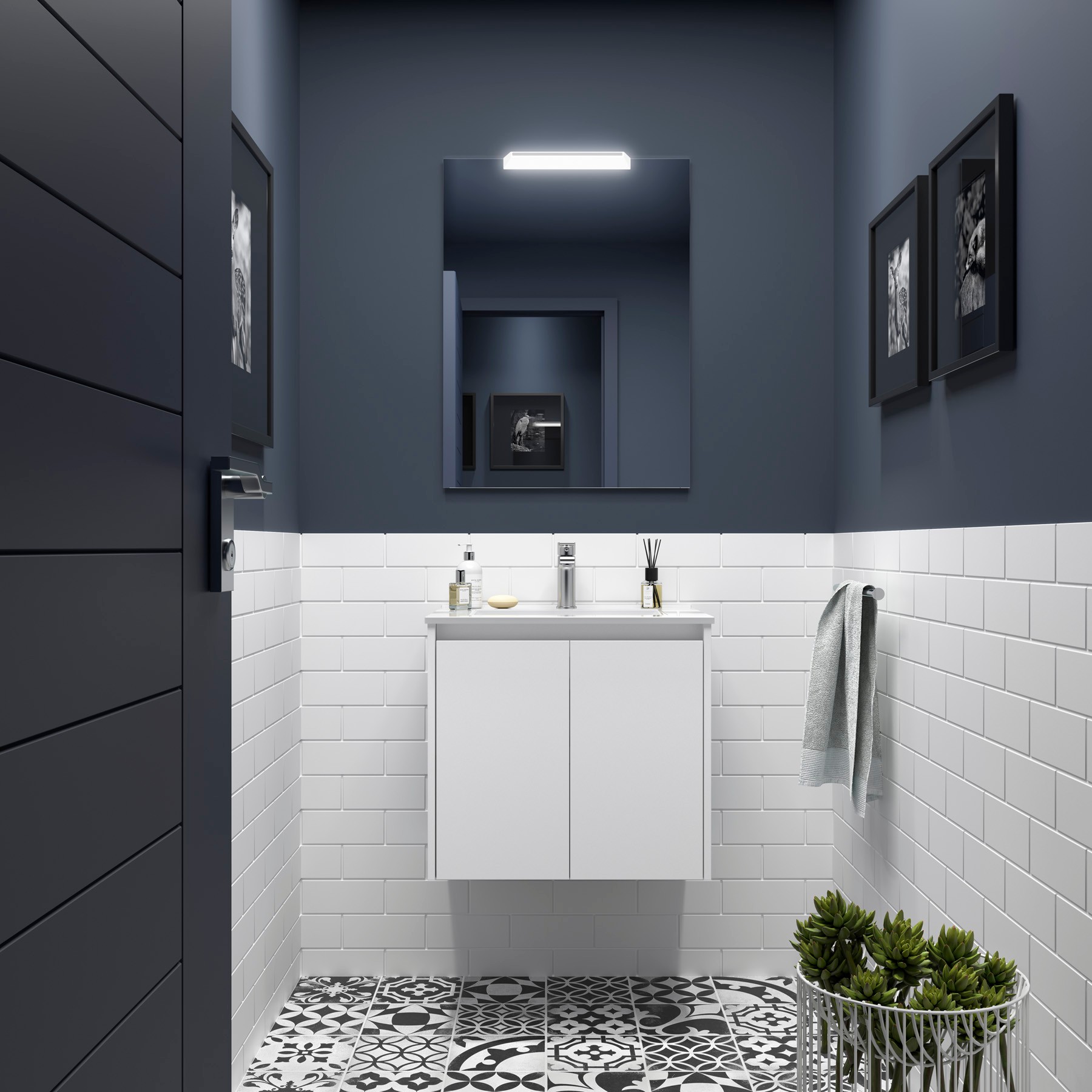Photo Meuble salle de bain NOJA 700 2 portes WHITE GLOSS Vasque | Ref : 105068