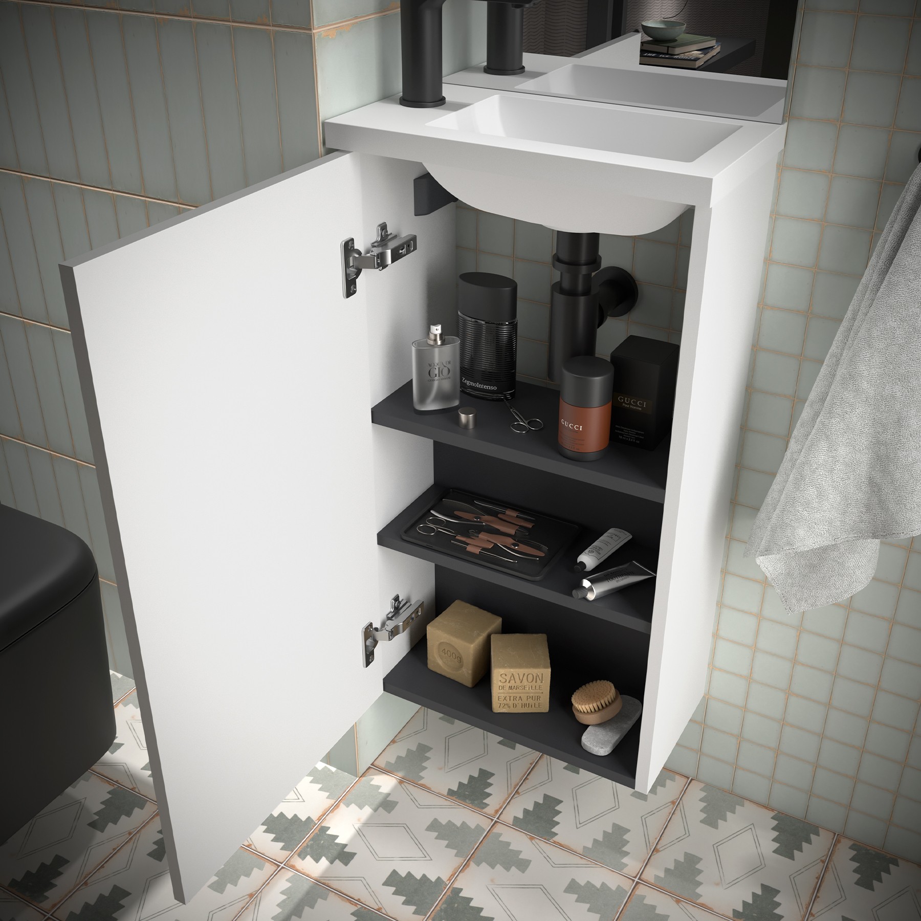 Vignette 2 produit Meuble salle de bain MARVILLE WHITE SATIN   | Ref : 104997