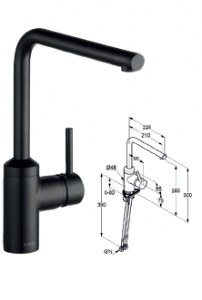 KLUDI ARMATUREN Kludi l-ine mitigeur devier noir mat 428143977