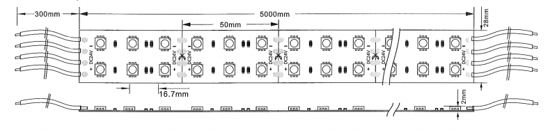 Vignette 3 produit Ref : 60012030RGB65 | RUBAN DUAL 5050 5M 28.8W/M 24VDC 120LEDS RGB IP65