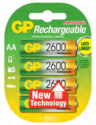 GP Piles Rechargeables AA 2600mAH X4