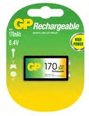 Photo BLISTER DE 1 PILE RECHARGEABLE 9V 170 MA | Ref : 201362