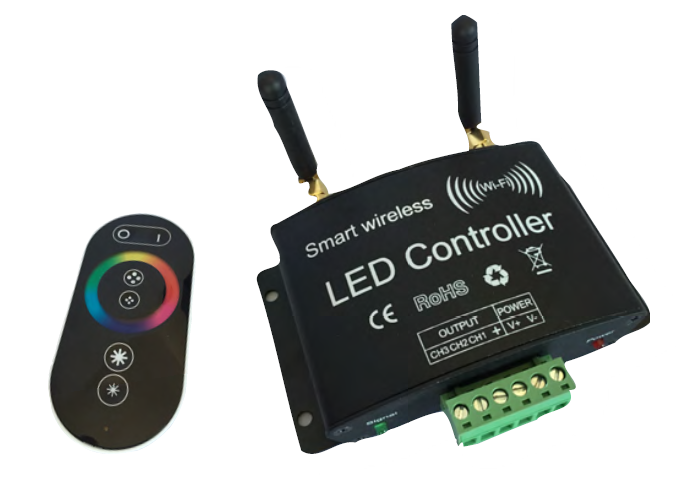 Photo CONTROLEUR RGB LED CDE + WIFI (LIVRE AVEC TELECOMMANDE MULTIFONCTIONS) POUR STRIP LED. RUBAN  | Ref : GL10131