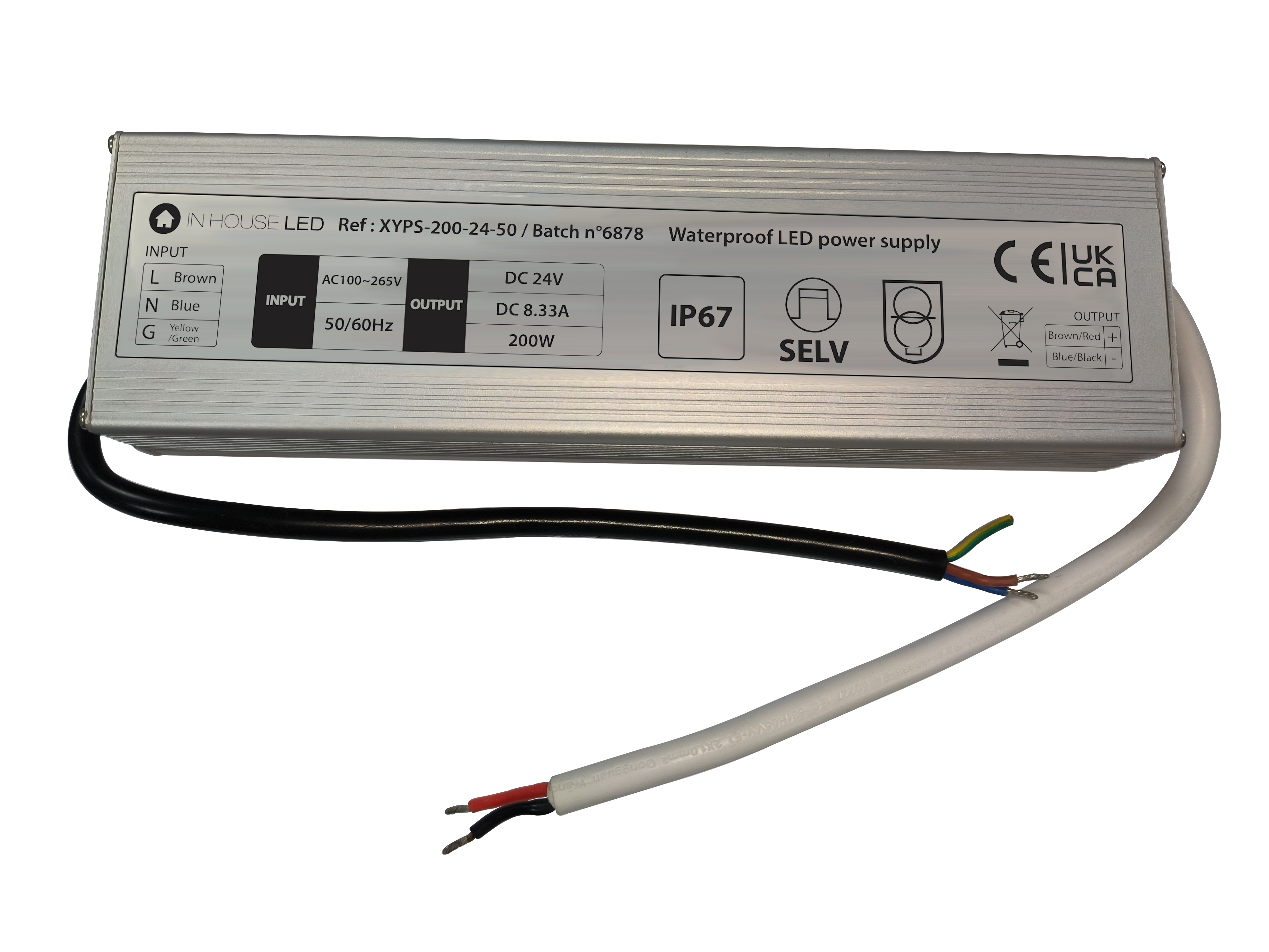 Photo ALIMENTATION 24VDC IP65 200W (CONNECTION SUR CABLES). ETANCHE. COMPATIBLE AVEC NOTRE GAMME DE RUBAN. STRIP LED | Ref : XYPS-200-24-50
