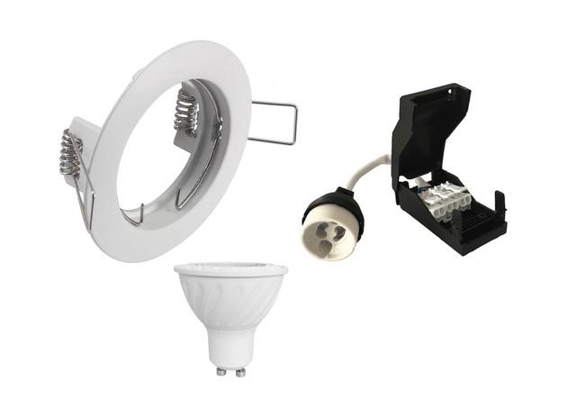 Photo KIT SPOT LED. COLLERETTE BLANC FIXE 3000K (COMPRENANT UNE DOUILLE GU10 AVEC REPIQUAGE DE LA TERRE. UNE GU10  ET UNE COLLERETTE) | Ref : KITSPBF3