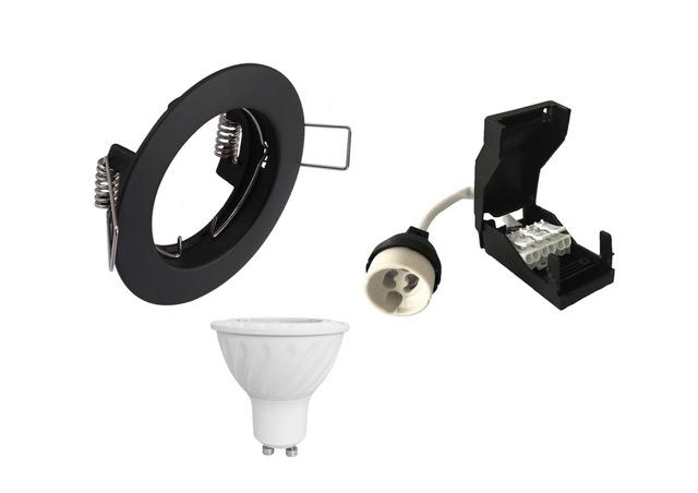 Photo KIT SPOT LED. COLLERETTE NOIR FIXE 4000K (COMPRENANT UNE DOUILLE GU10 AVEC REPIQUAGE DE LA TERRE. UNE GU10  ET UNE COLLERETTE) | Ref : KITSPNF4