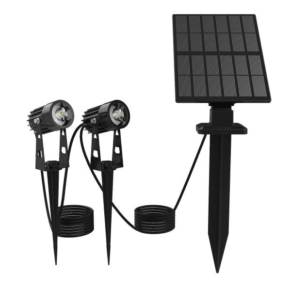 Photo 2 spot piquet 1W+ 1 panneau solaire avec batterie sur piquet + 2 X3m de cable LED | Ref : SO20EVO