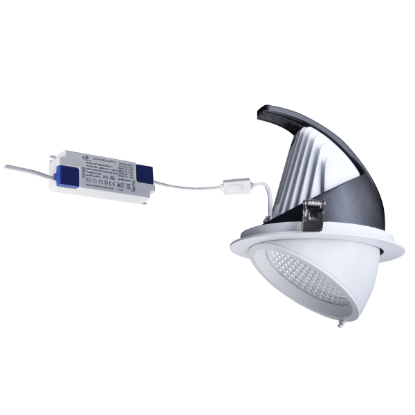 Photo SPOT. DOWNLIGHT LED ENCASTRE ROND BLANC 30W ET 60W 3000-4000-6000K (LIVRE AVEC SON DRIVER ET CONNECTEUR AUTOMATIQUE AVEC REPIQUAGE DE LA TERRE) | Ref : UP030/60RDB