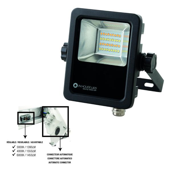 Vignette 2 produit Projecteur Noir 15W 1500LM 3000-4000-6000K LED | Ref : XY05758