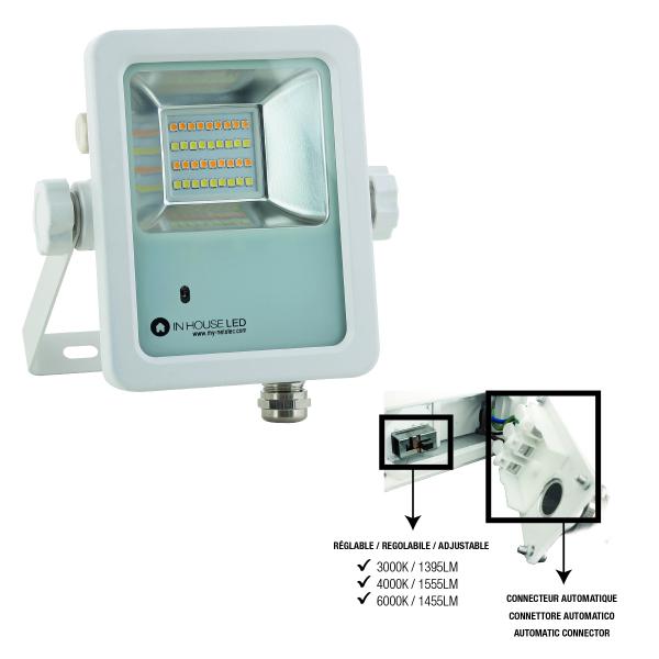 Vignette 2 produit Projecteur Blanc 15W 1500LM 3000-4000-6000K + detecteur HYP LED | Ref : XY05960-HYP