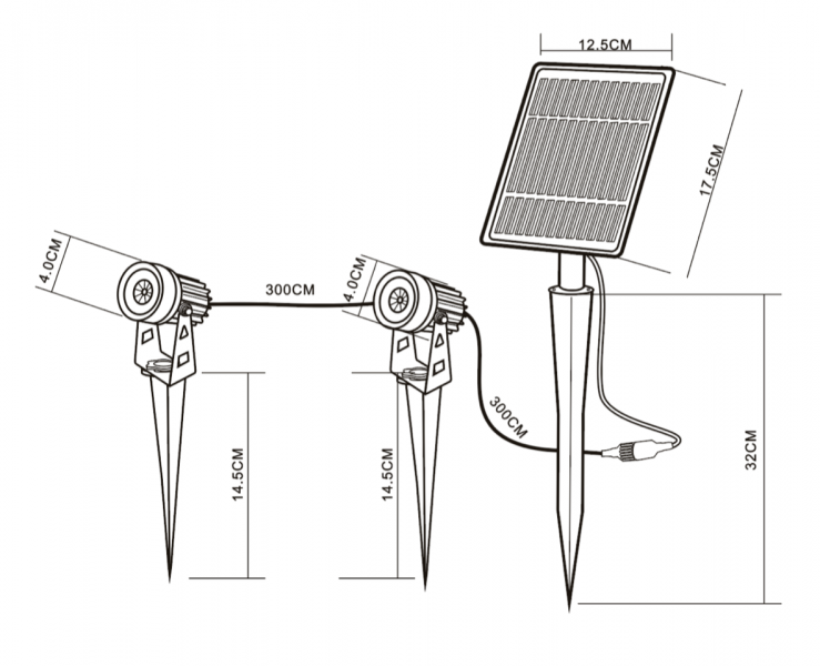 Vignette 3 produit Ref : SO20EVO | 2 spot piquet 1W+ 1 panneau solaire avec batterie sur piquet + 2 X3m de cable LED