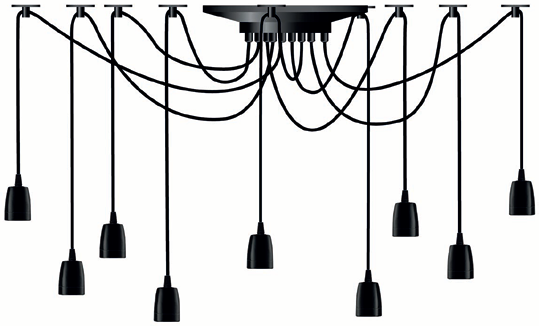 Photo Pendant Lamp Spider 9 pices - porcelaine noire - 2m - E27 | Ref : SG-50589