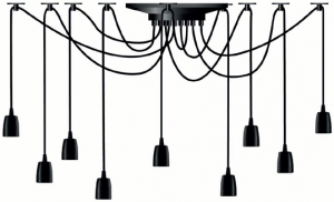 DANLITE SEGULA Pendant lamp spider 9 pices - porcelaine noire - 2m - e27 SG-50589
