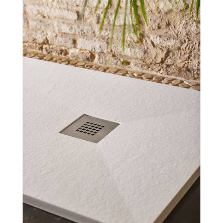 Photo RECEVEUR RESINE CLASSIC SILLAR BLANCO 90X100 GRILLE INOX - SH | Ref : G9929010101