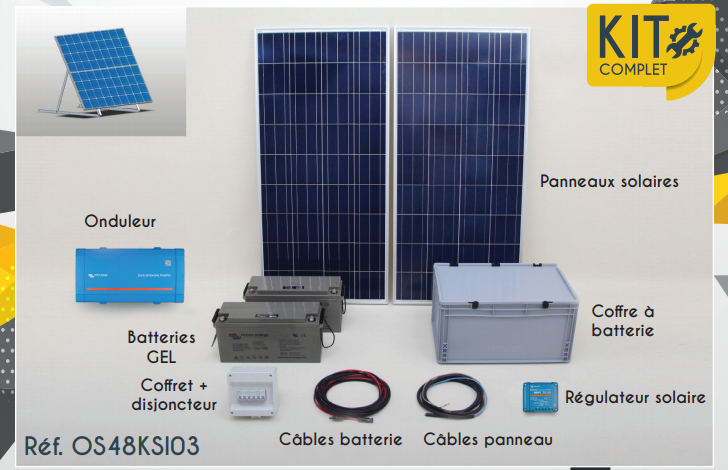 Photo KIT SOLAIRE AUTONOME 300W - 165AH 24V | Ref : YKT7630010