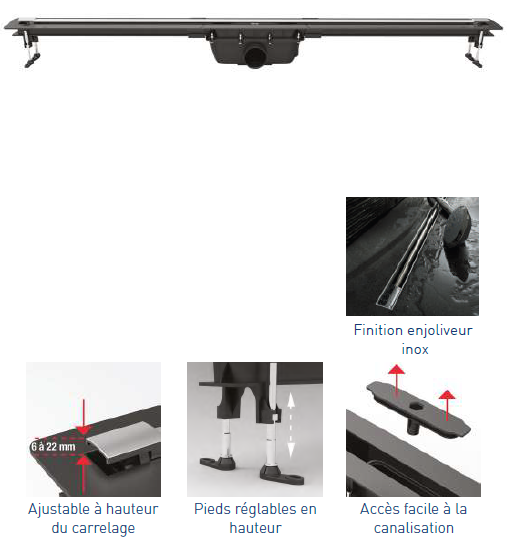 Photo Caniveau de douche PANAMA,H. 97,reglable | Ref : 568600 000 00
