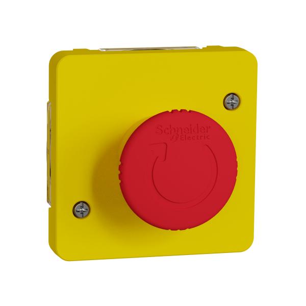 Photo Mureva Styl - Arrt d'urgence 1/4 tour - composable IP55 - IK08 - jaune | Ref : MUR35053