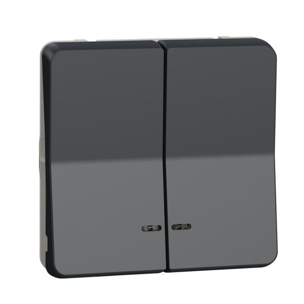 Photo Mureva Styl - Dble bouton poussoir lumineux LED - composable - IP55 IK07 - gris | Ref : MUR35228