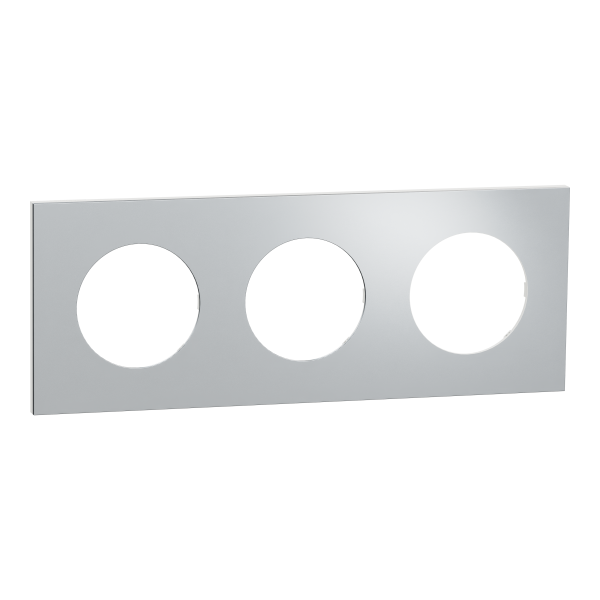 Photo New Odace  Mtal - plaque de finition 3 postes - effet Aluminium support blanc | Ref : S914706