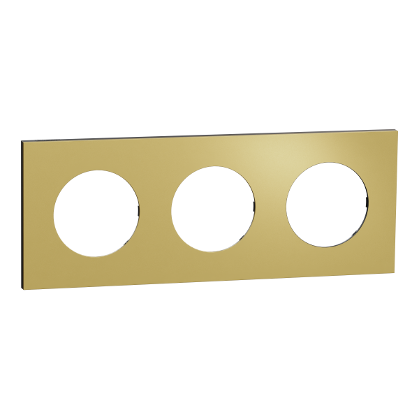 Photo New Odace  Mtal - plaque de finition 3 postes - effet Laiton support noir | Ref : S916706