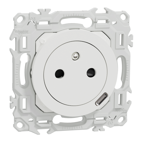 Photo New Odace  - prise 2P+T affleurante + chargeur USB-C 18W Power Delivery - blanc craie | Ref : S920042