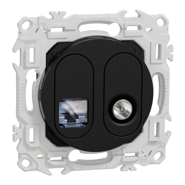 Photo New Odace  - prise mixte RJ45 Cat.6 STP + TV - noir onyx | Ref : S940141