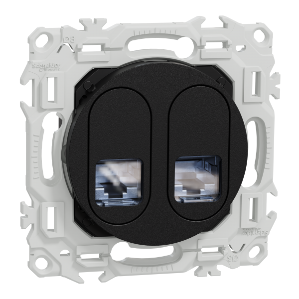 Photo New Odace  - prise double RJ45 - Cat6A STP grade 3TV - noir onyx | Ref : S940487