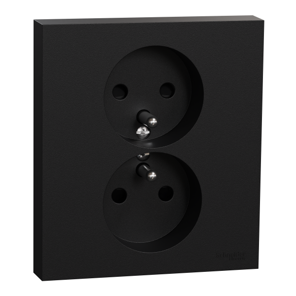 Photo New Odace  - double prise de courant 2P+T avec plaque - install 1 poste - noir onyx | Ref : S941089