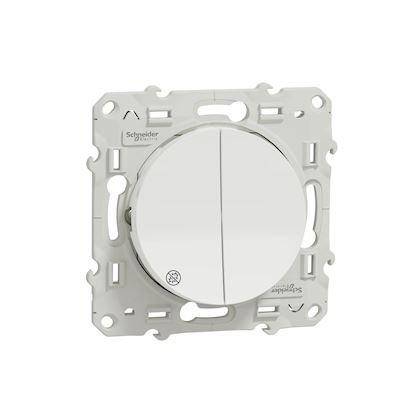 Photo Odace - double va-et-vient - Antibacterien - fixation par vis - 6 bornes automatiques - 10AX - 250V CA 50 Hz - IK04 - IP21 D - livré avec cache de protection peinture - certifié NF | Ref : S500214