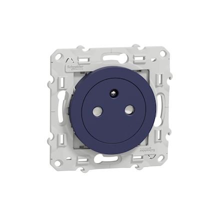 Photo Odace - prise de courant - 2P+T - franaise - affleurante - bleu cobalt - fixation par vis - Raccordement : 1 x 1.5  2 x 4 mm souple / rigide / multibrin - bornes automatique - 16 A - 250VCA 50 Hz - NF - IK04 - IP21D | Ref : S550052