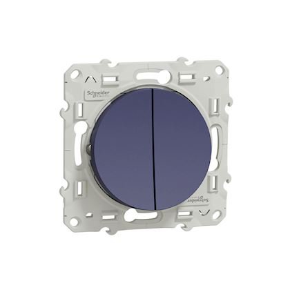 Photo Odace - double va-et-vient - bleu cobalt - fixation par vis - 6 bornes automatiques - 10AX - 250V CA 50 Hz - IK04 - IP21 D - livr avec cache de protection peinture - certifi NF | Ref : S550214