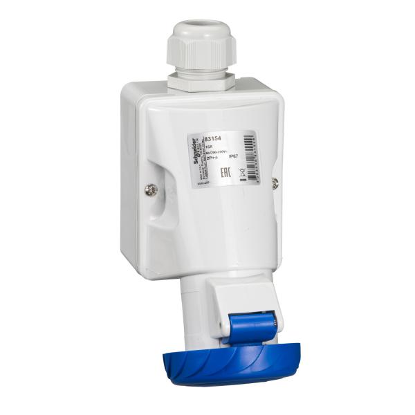 Photo PratiKa - socle de prise industrielle - 16 A - 2P+T - 200-250 V CA - IP67 | Ref : 83154