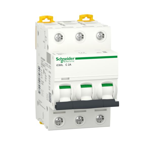 Photo Acti9 iC60L - Disjoncteur - 3P - 2A - Courbe C - 400Vac - 15000A/100kA | Ref : A9F94302