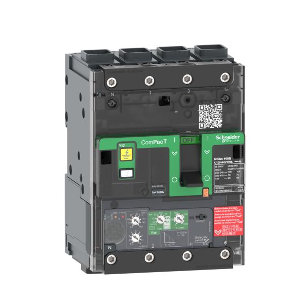 Photo ComPacT NSXmB - disjoncteur Vigi protection distribution - dclencheur MicroLogic 4.1 50A - 4P4D - PdC B - 25kA 415Vca 50/60Hz - cde par maneton - 12 pas de 9mm - borne EverLink - IK07 - CEI 60947-2 | Ref : C11B44V050L