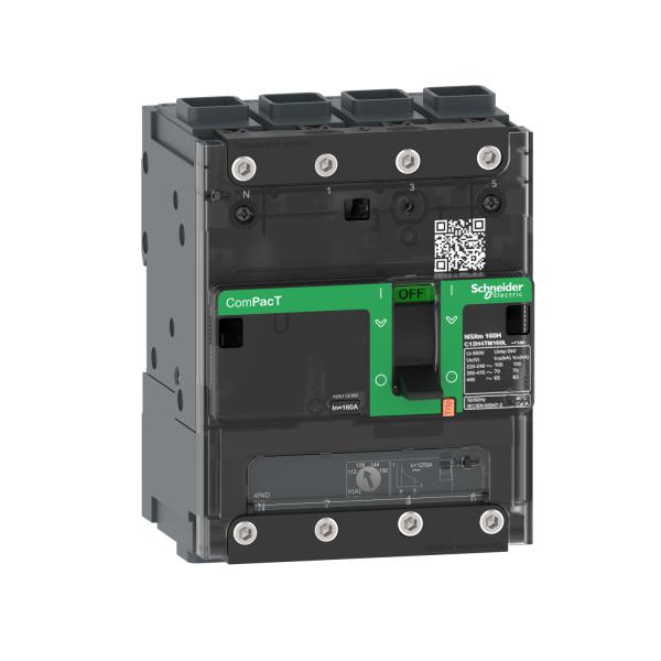 Photo ComPacT NSXmB - disjoncteur protection distribution - dclencheur TM-D 50A - 4P4D - PdC B - performance 25kA 415Vca 50/60Hz - commande par maneton - 12 pas de 9mm - borne EverLink - IK07 - CEI 60947-2 | Ref : C11B4TM050L
