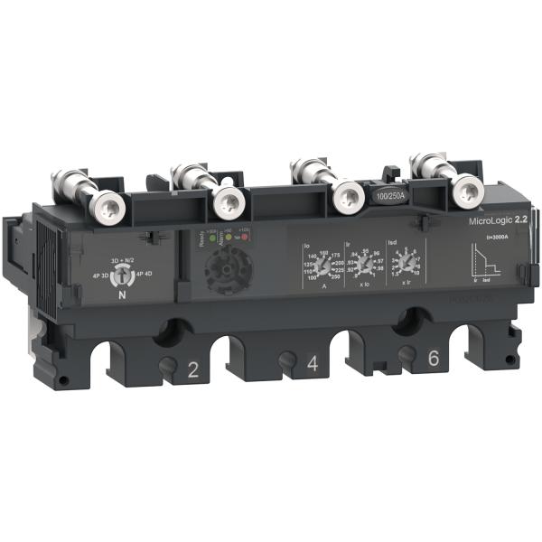 Photo Le dclencheur lectronique MicroLogic 2.2 est un appareil  composer avec un bloc de coupure de la gamme ComPacT NSX. Dot d\'un calibre 160A. en 4P4D. ce dispositif assure une protection de surcharge long-retard et instantane. | Ref : C1642D160