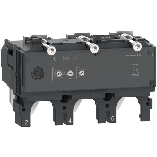 Photo Le dclencheur lectronique moteur MicroLogic 2.3M est un appareil  composer avec un bloc de coupure de la gamme ComPacT NSX. En 320A. 3P3D. ce dispositif assure une protection de surcharge long-retard et instantane. | Ref : C4032M320