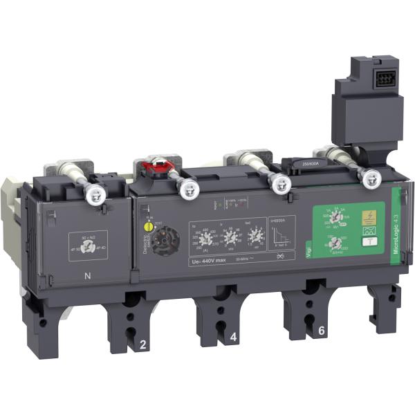 Photo Le dclencheur lectronique MicroLogic 4.3 Vigi est un appareil  composer avec un bloc de coupure de la gamme ComPacT NSX. D\'un calibre 400A. en 4P4D. ce dispositif assure une protection de surcharge long-retard et instantane. | Ref : C4044V400