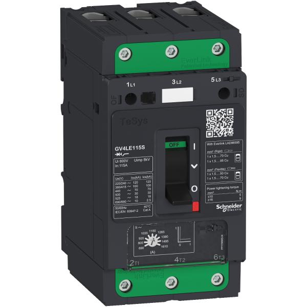 Photo TeSys GV - disjoncteur magntique - In 115A - 50kA - Everlink | Ref : GV4LE115N