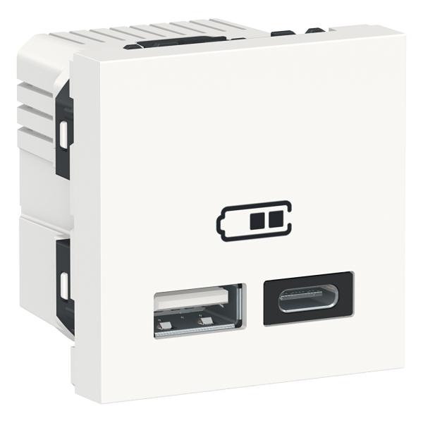Photo Unica - chargeur USB double - 5Vcc - 2,4A type A+C - 2 modul - blanc - mca seul | Ref : NU301818