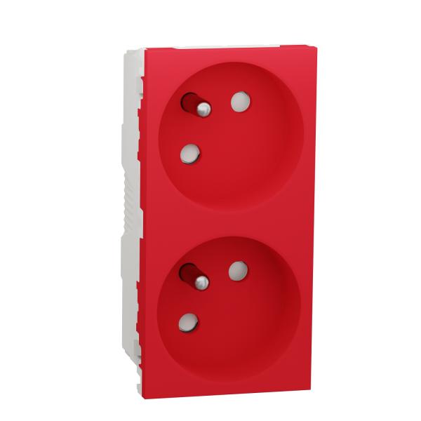 Photo Unica - prise double 2P+T - FR - 45 - connexion rapide - Rouge - mca seul | Ref : NU306903