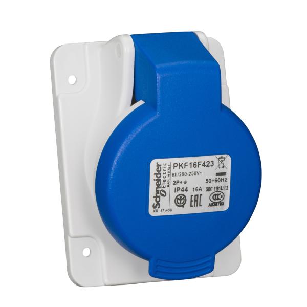 Photo PratiKa - socle de prise incline -16A - 2P+T - 200-250 V CA- IP44 -  vis | Ref : PKF16F423