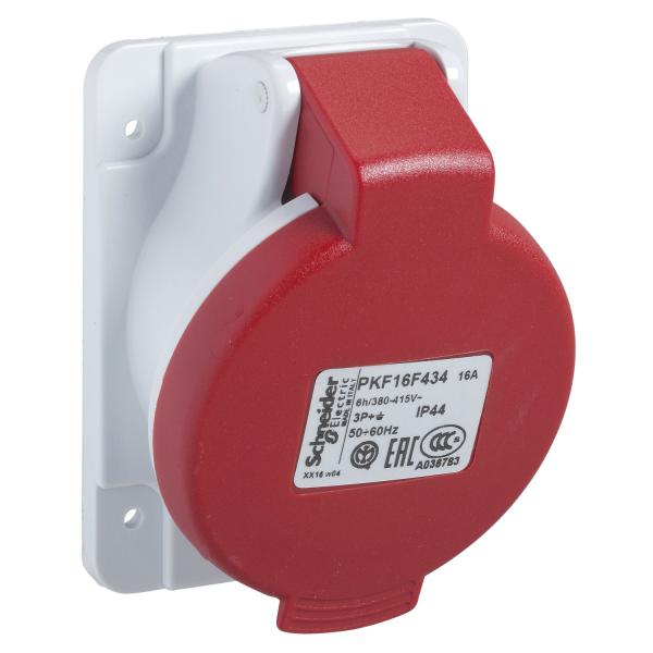 Photo PratiKa - socle de prise incline -16A - 3P+T - 380-415 V CA- IP44 -  vis | Ref : PKF16F434