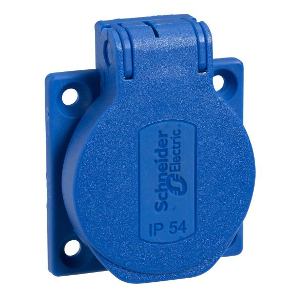 Photo PratiKa - socle de prise NF 50x50mm - 2P+T 10-16 A - IP54 - connex. arr. - bleu | Ref : PKN51B