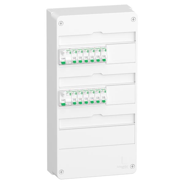 Photo Resi9 - Resi9 - tableau standard logement type T3 T4. 3 ranges. technologie XE - H500mmxL252mmxP108mm - blanc (RAL 9003) - IP30 - 13 modules de 18mm (3 ranges) - compatibilit : Resi9 XE ID. Resi9 XE DM - installation saillie | Ref : R9HPNFC15134P