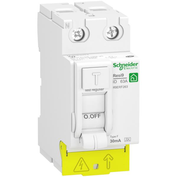 Photo RESI9 XP - interrupteur diffrentiel - 2P - -63A - 30mA - Type Fsi - peignable | Ref : R9PRF263