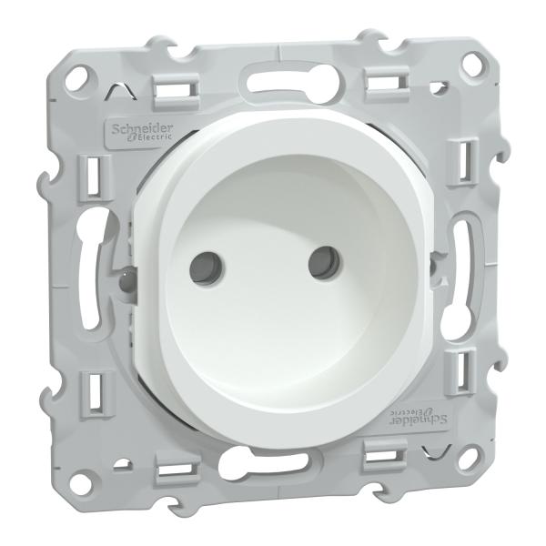 Photo Ovalis - prise de courant sans terre - 2P - 16A - avec clipse - Blanc - Installation dans le cas de rnovation sans terre - NF - Couvercle protection peinture | Ref : S320033