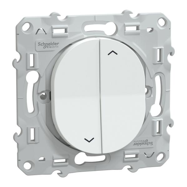 Photo Ovalis - interrupteur 2 boutons pour volet roulant - blanc - Fixation par vis - 3x2 bornes auto - 6 AX - 250 V CA 50 Hz - IK04 - IP21 D - couvercle de protection peinture - Certifi NF | Ref : S320208