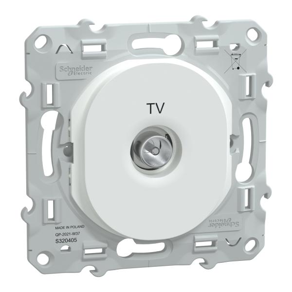 Photo Ovalis - prise TV simple - fixation à vis - Blanc - couvercle protection chantier | Ref : S320405